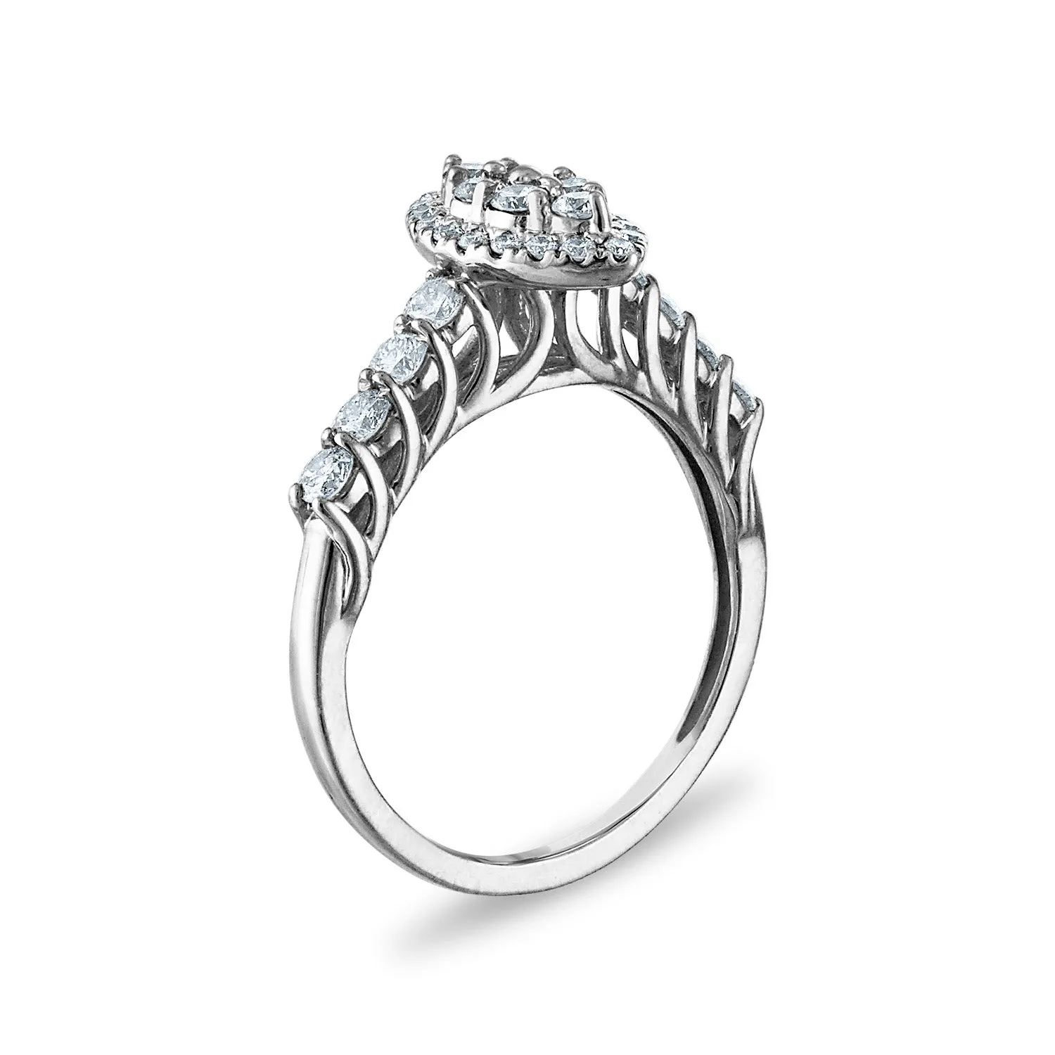 1 CTW Diamond Cluster Bridal Set Ring in 10KT White Gold