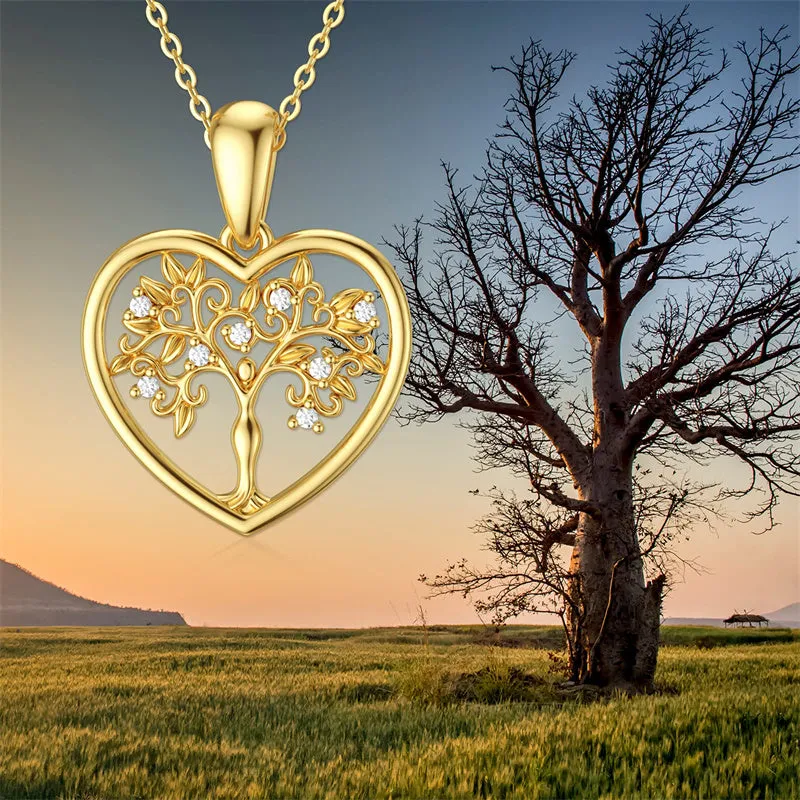 14K Gold Moissanite Tree of Life Pendant Necklace