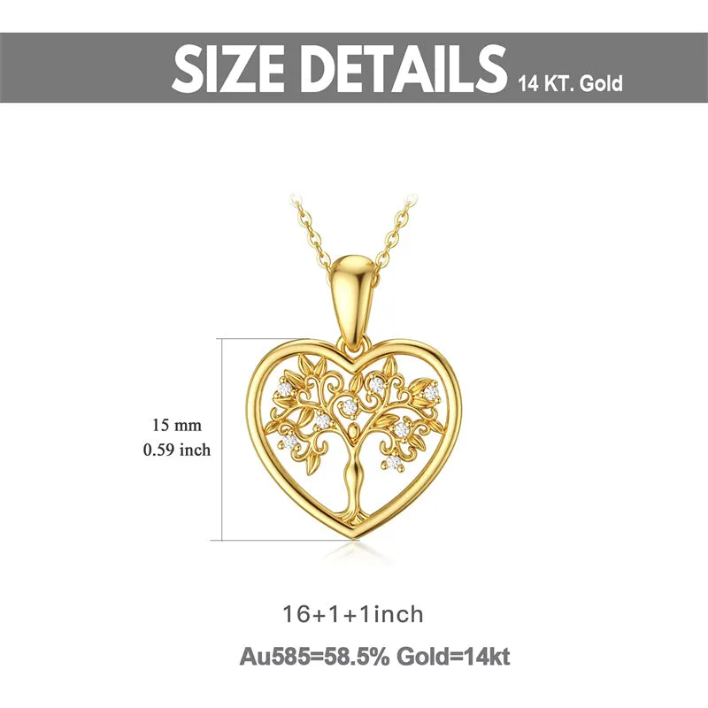 14K Gold Moissanite Tree of Life Pendant Necklace