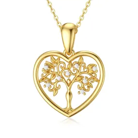 14K Gold Moissanite Tree of Life Pendant Necklace