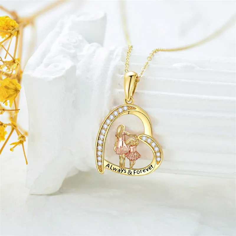 14K Gold Mother Daughte Son Pendant Necklace