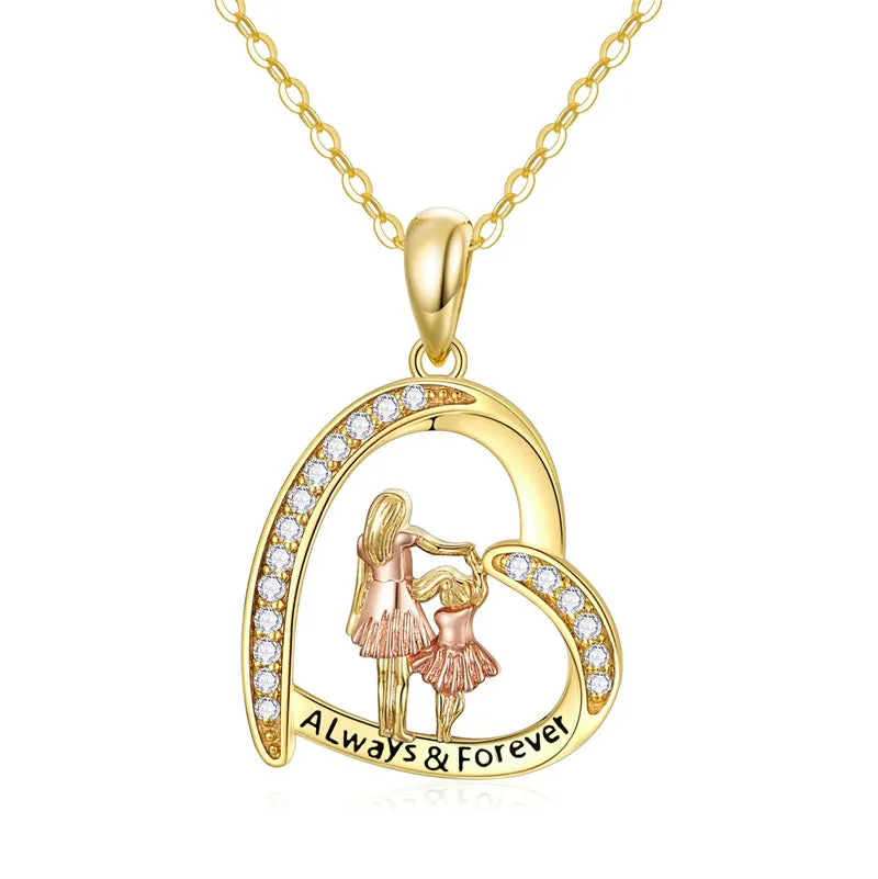 14K Gold Mother Daughte Son Pendant Necklace