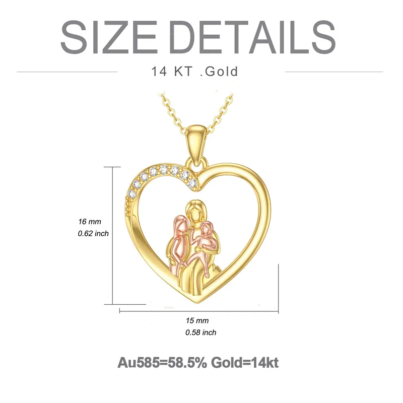 14K Gold Mother Daughte Son Pendant Necklace