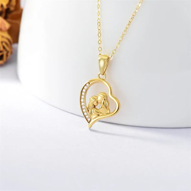 14K Gold Mother Daughte Son Pendant Necklace