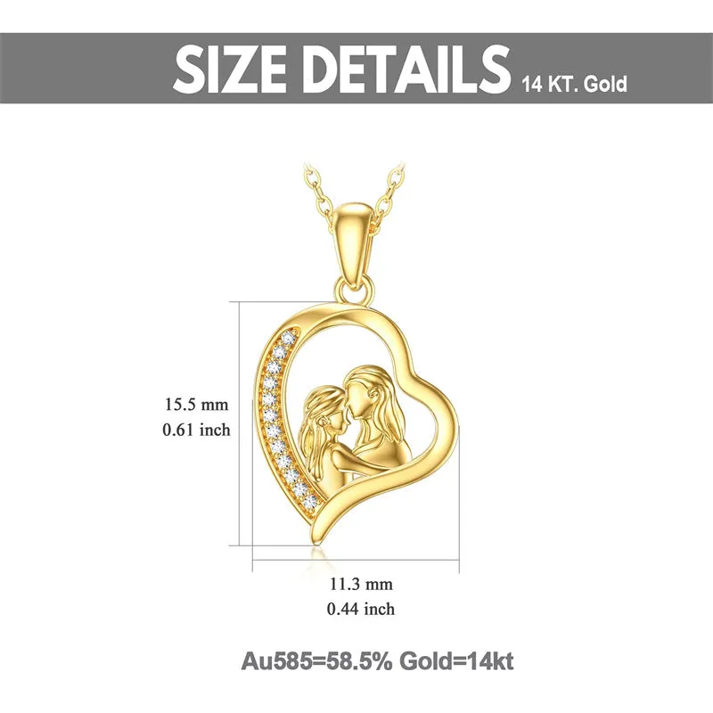 14K Gold Mother Daughte Son Pendant Necklace