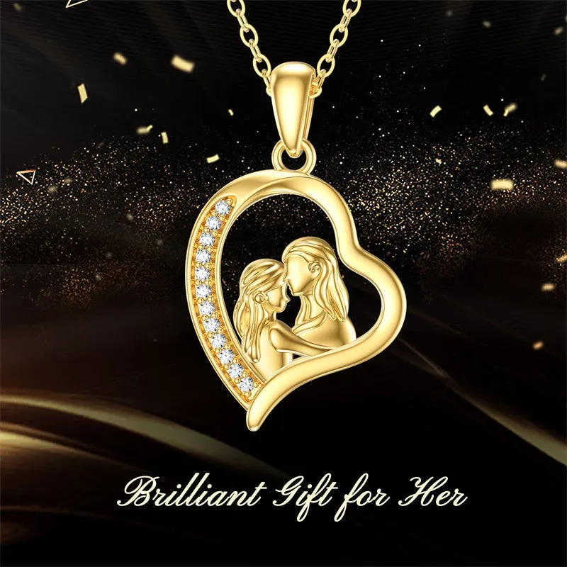 14K Gold Mother Daughte Son Pendant Necklace