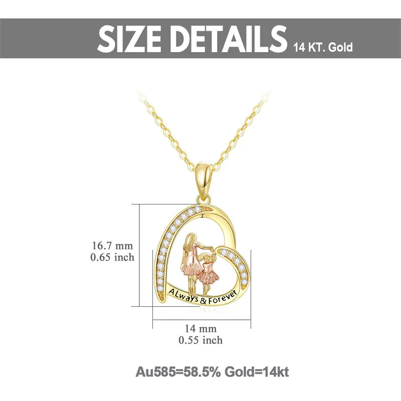 14K Gold Mother Daughte Son Pendant Necklace