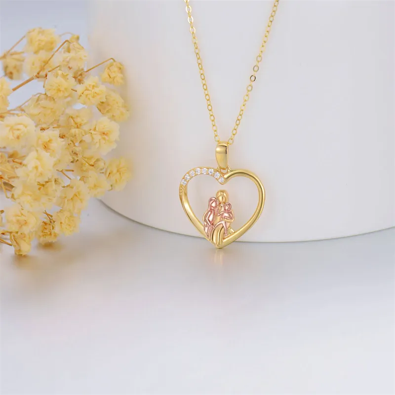 14K Gold Mother Daughte Son Pendant Necklace