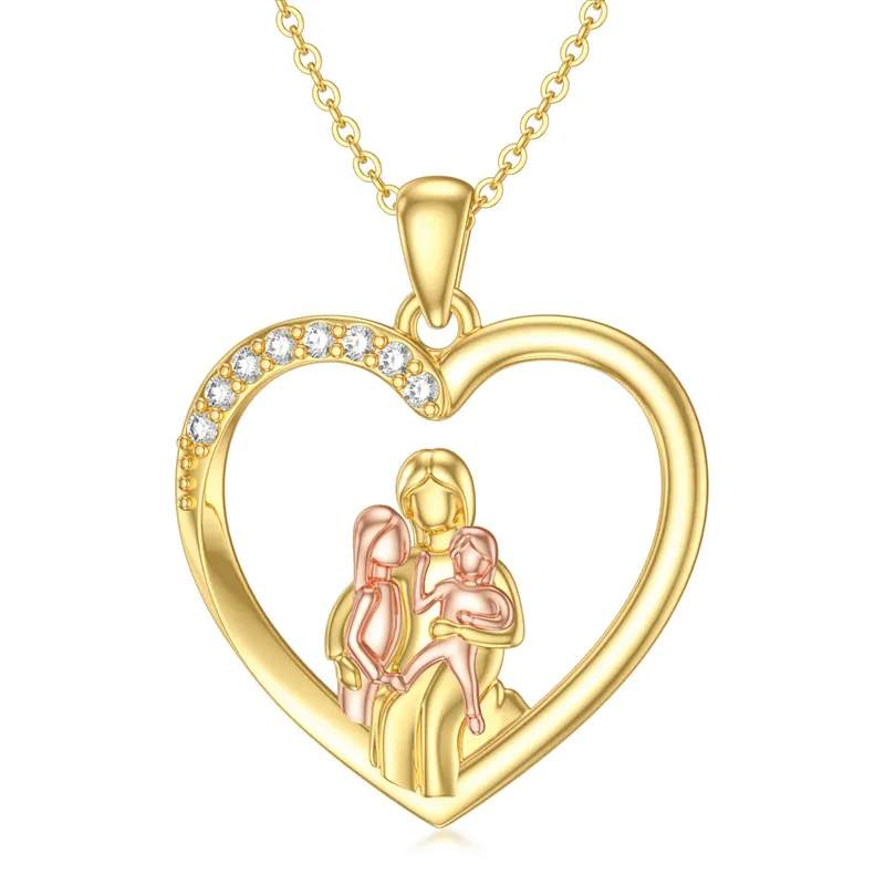 14K Gold Mother Daughte Son Pendant Necklace