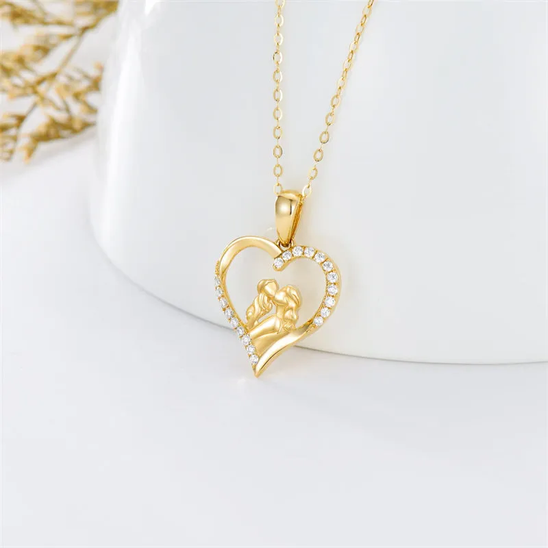 14K Gold Mother Daughte Son Pendant Necklace