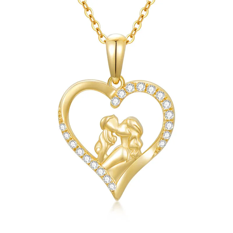 14K Gold Mother Daughte Son Pendant Necklace