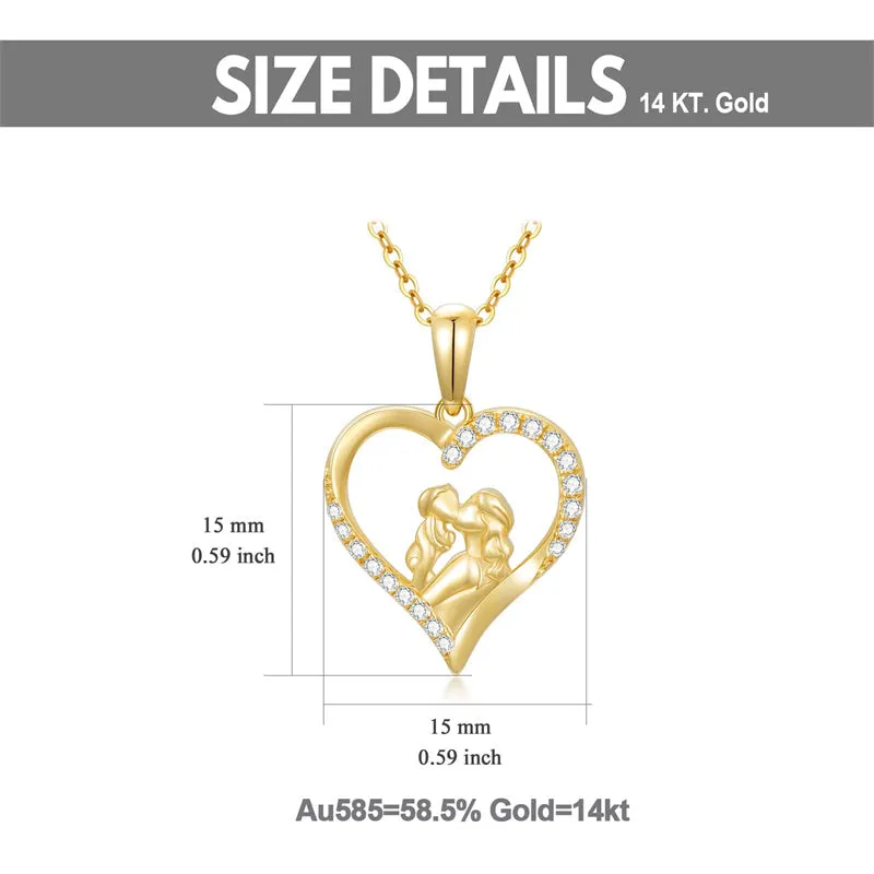 14K Gold Mother Daughte Son Pendant Necklace