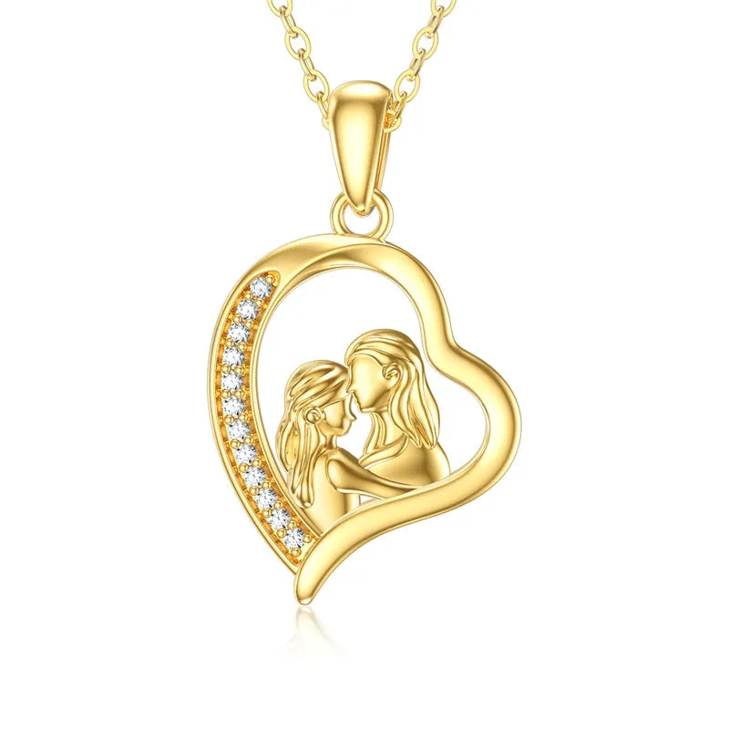 14K Gold Mother Daughte Son Pendant Necklace