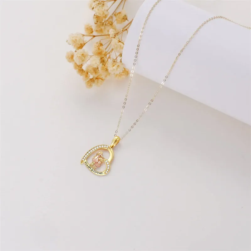 14K Gold Mother Daughte Son Pendant Necklace