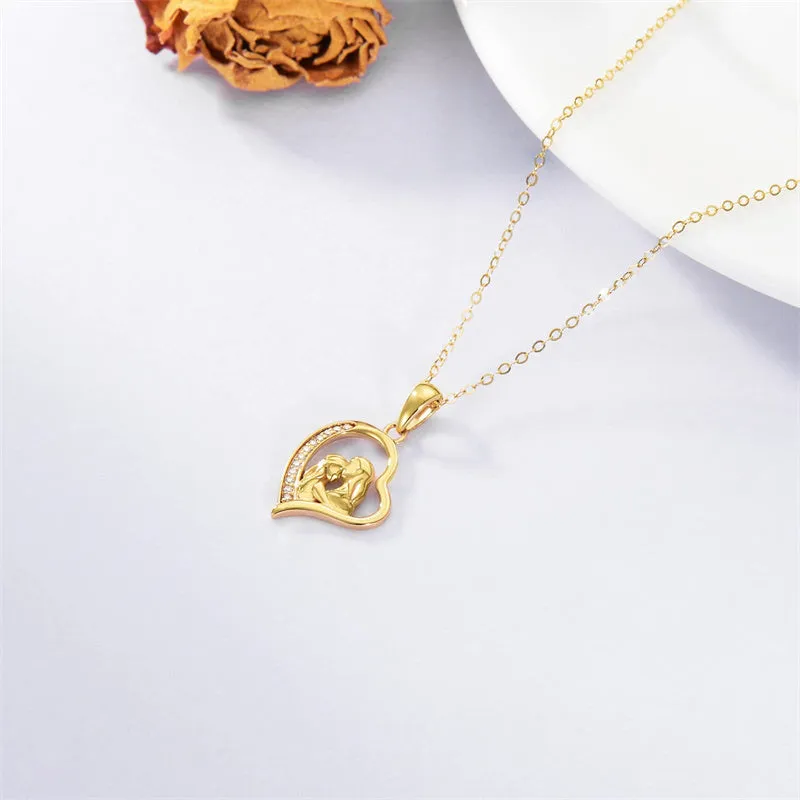 14K Gold Mother Daughte Son Pendant Necklace