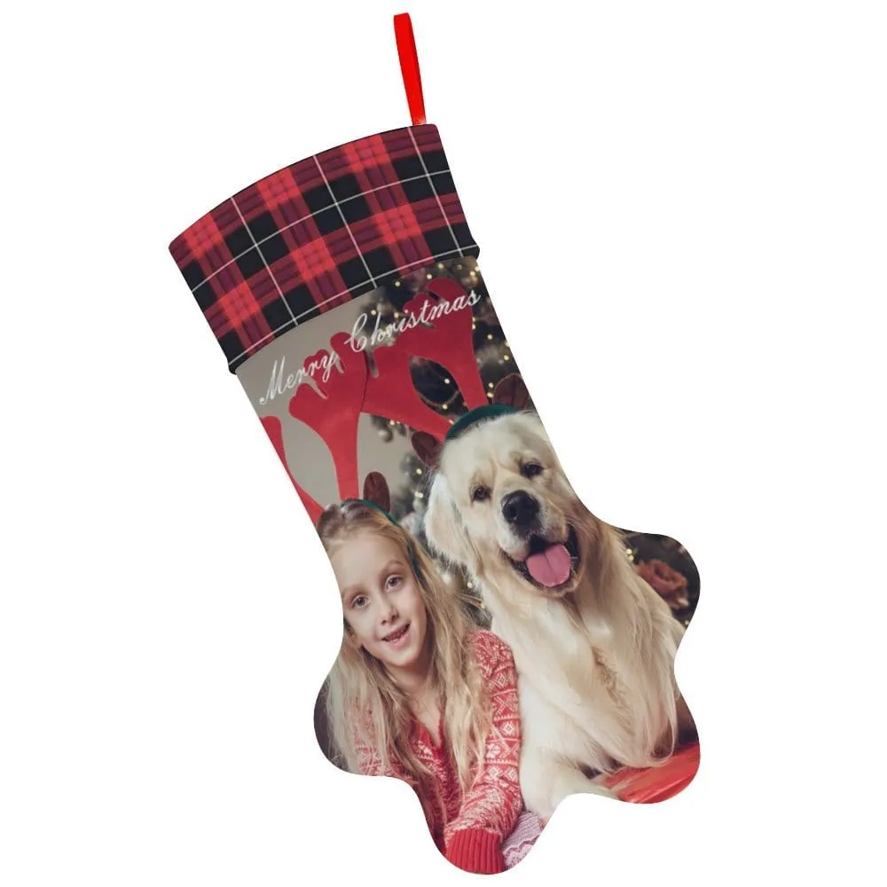 16.6in(L) Plus Size-Custom Family's Photo Socks Paw Christmas Stocking Holiday Decor Gifts