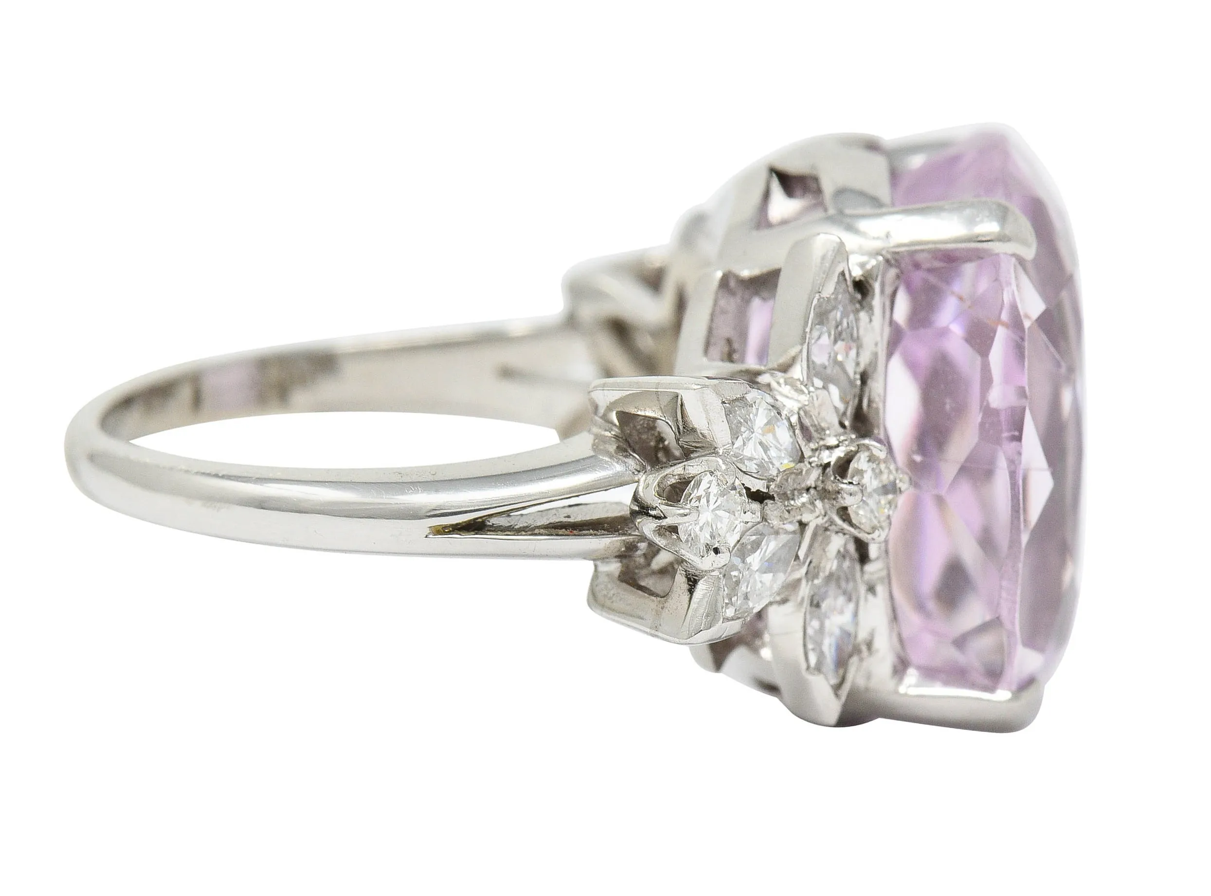 1960's Vintage Mixed Cushion Kunzite Diamond Platinum Cocktail Ring