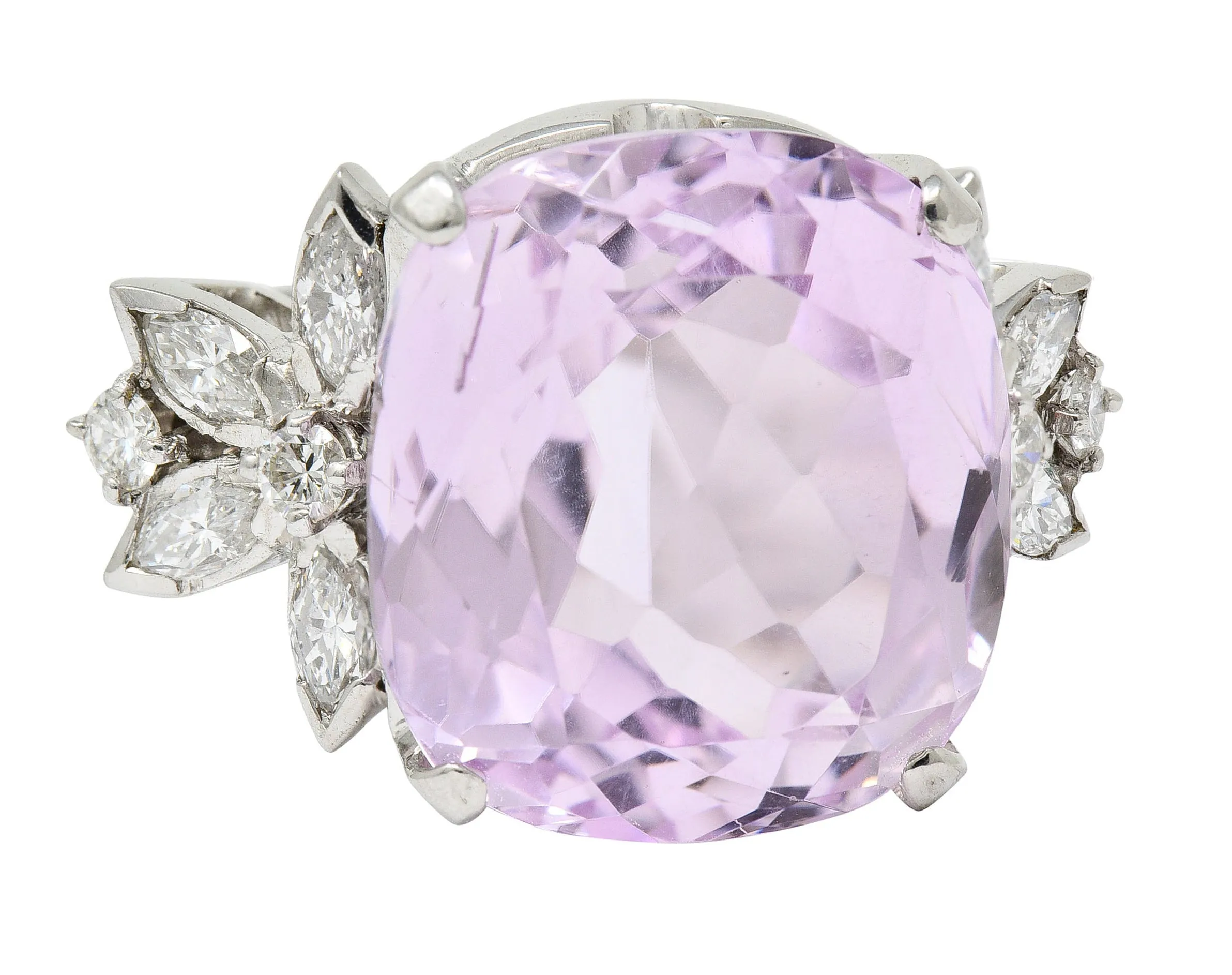 1960's Vintage Mixed Cushion Kunzite Diamond Platinum Cocktail Ring