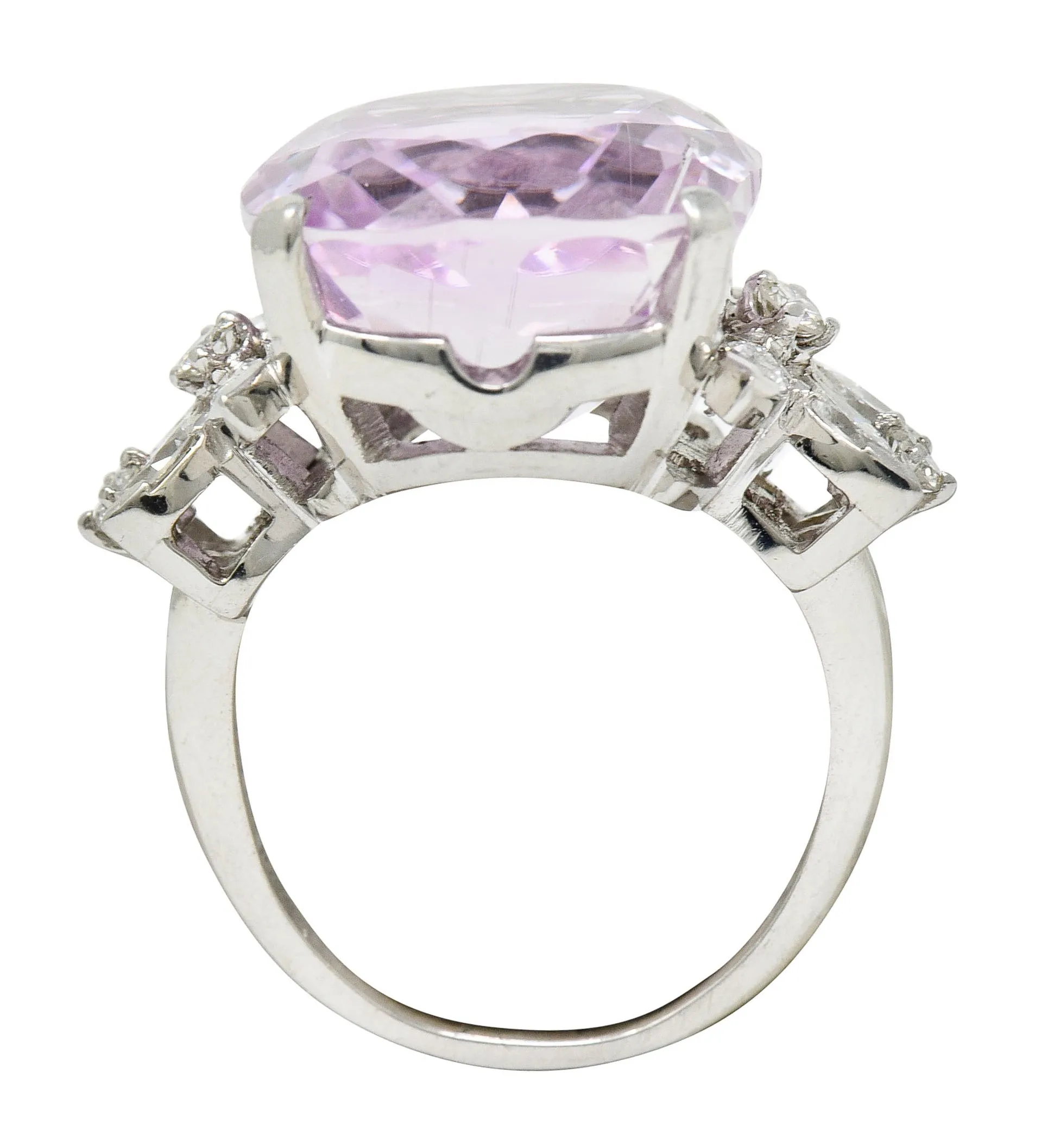 1960's Vintage Mixed Cushion Kunzite Diamond Platinum Cocktail Ring