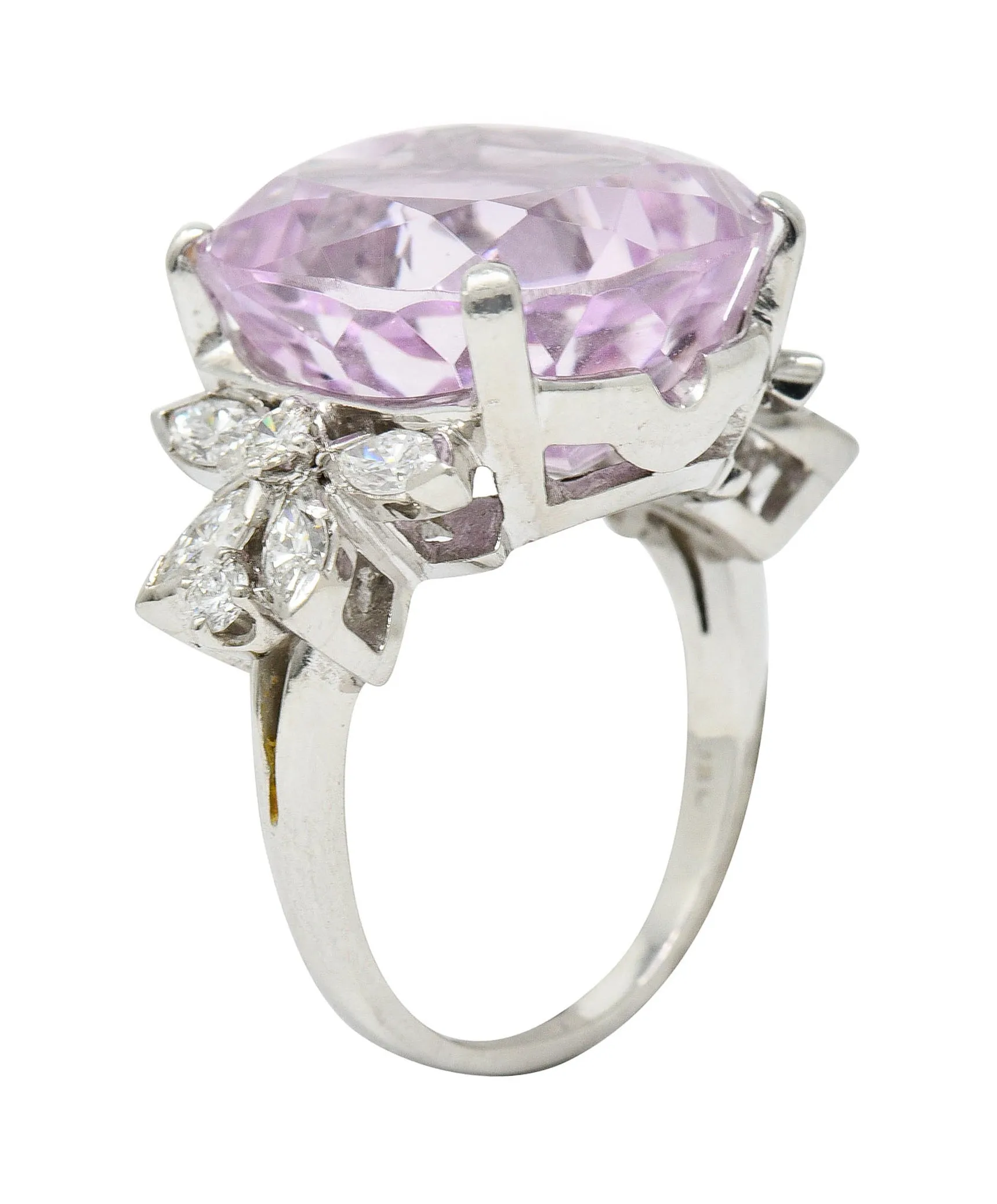 1960's Vintage Mixed Cushion Kunzite Diamond Platinum Cocktail Ring