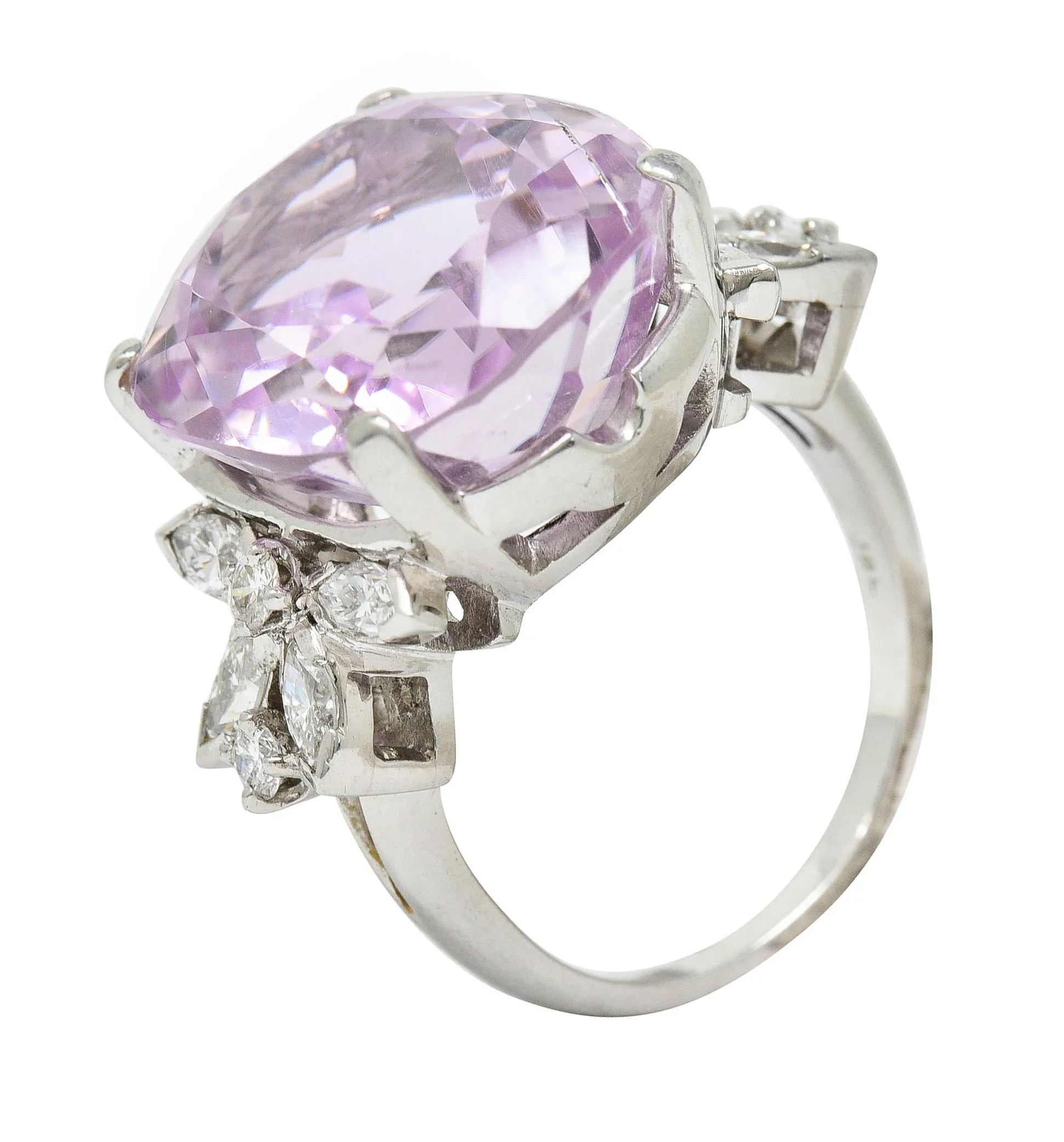 1960's Vintage Mixed Cushion Kunzite Diamond Platinum Cocktail Ring