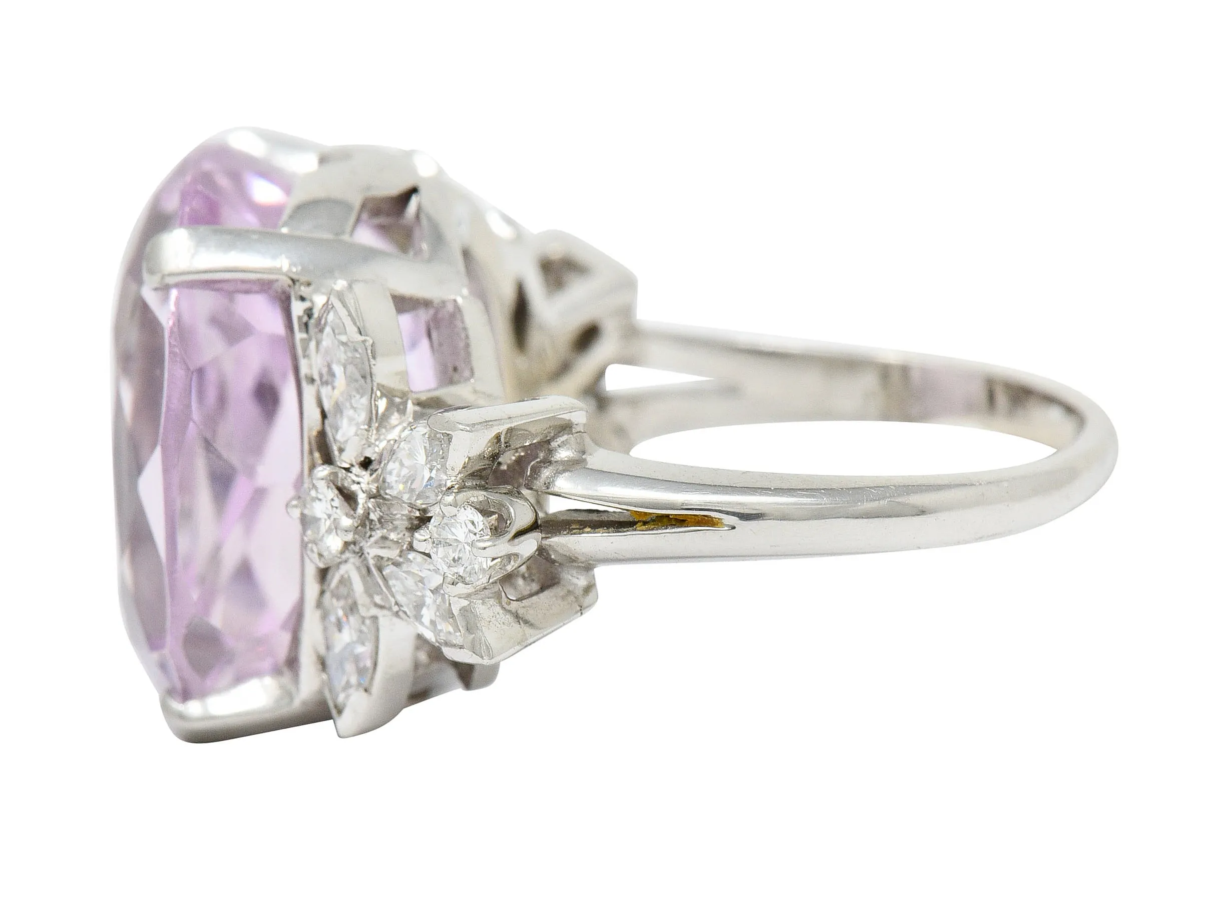 1960's Vintage Mixed Cushion Kunzite Diamond Platinum Cocktail Ring