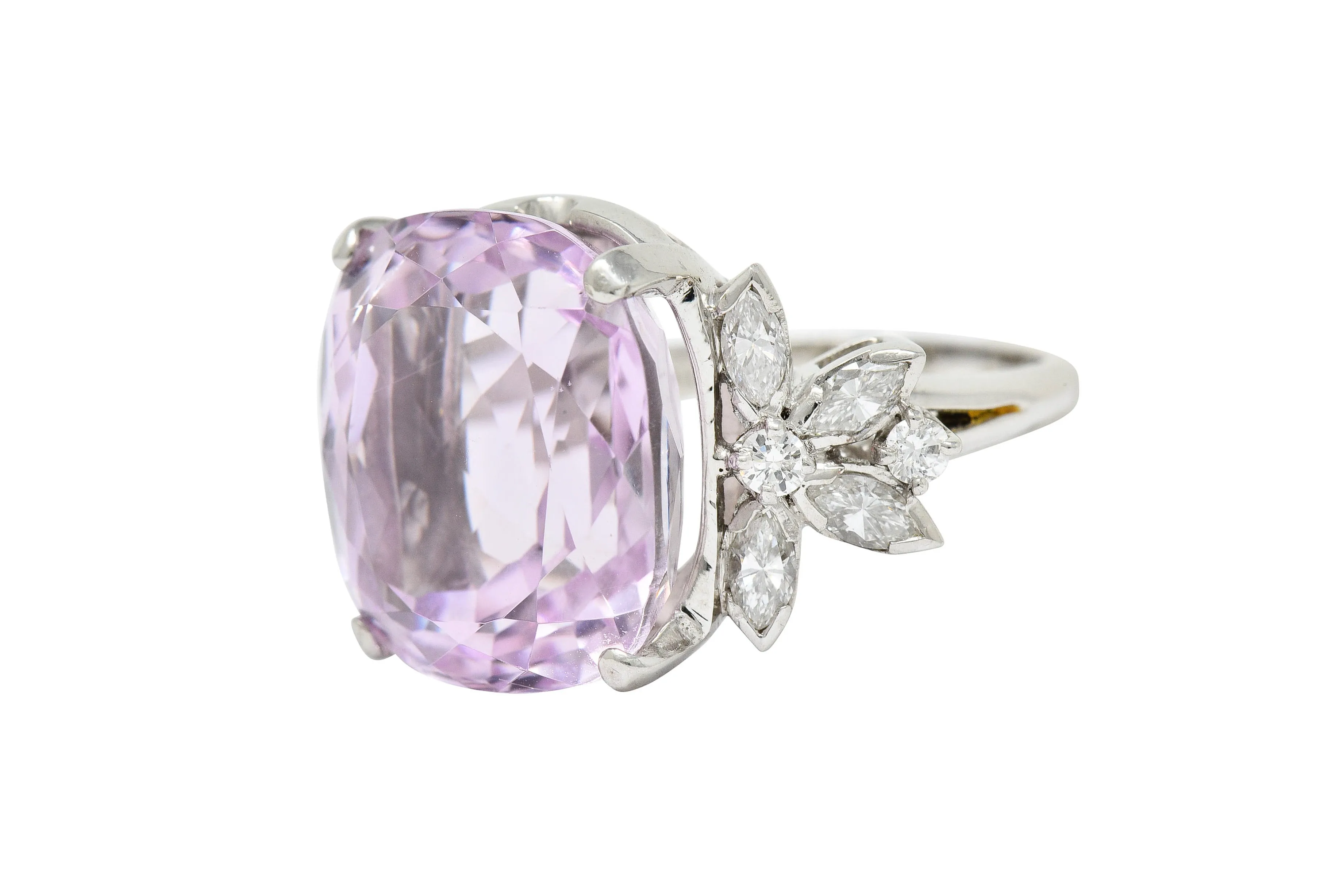 1960's Vintage Mixed Cushion Kunzite Diamond Platinum Cocktail Ring