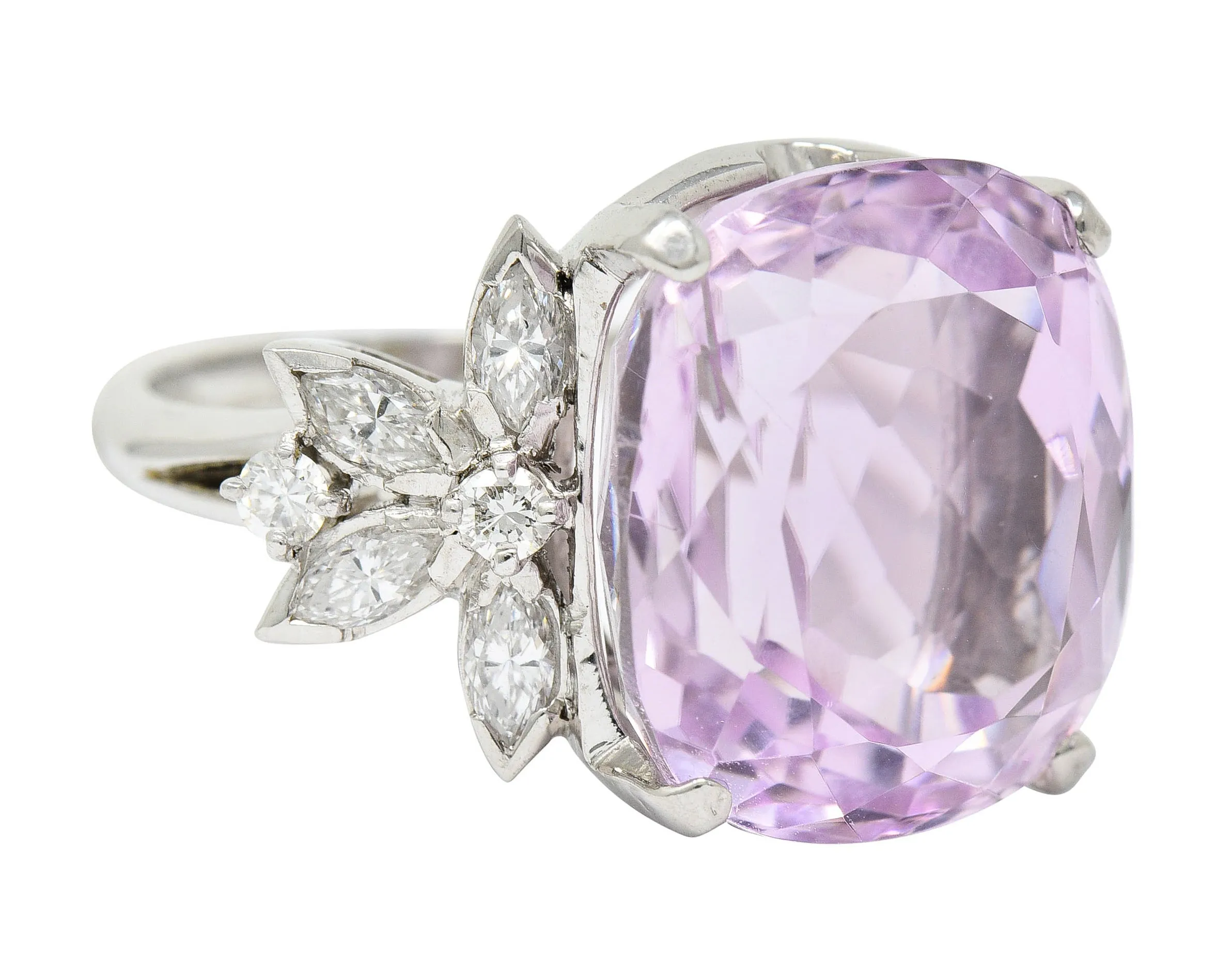 1960's Vintage Mixed Cushion Kunzite Diamond Platinum Cocktail Ring