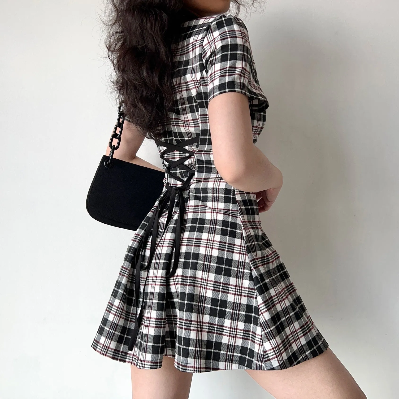 Academy Plaid Lapel Dress  Black