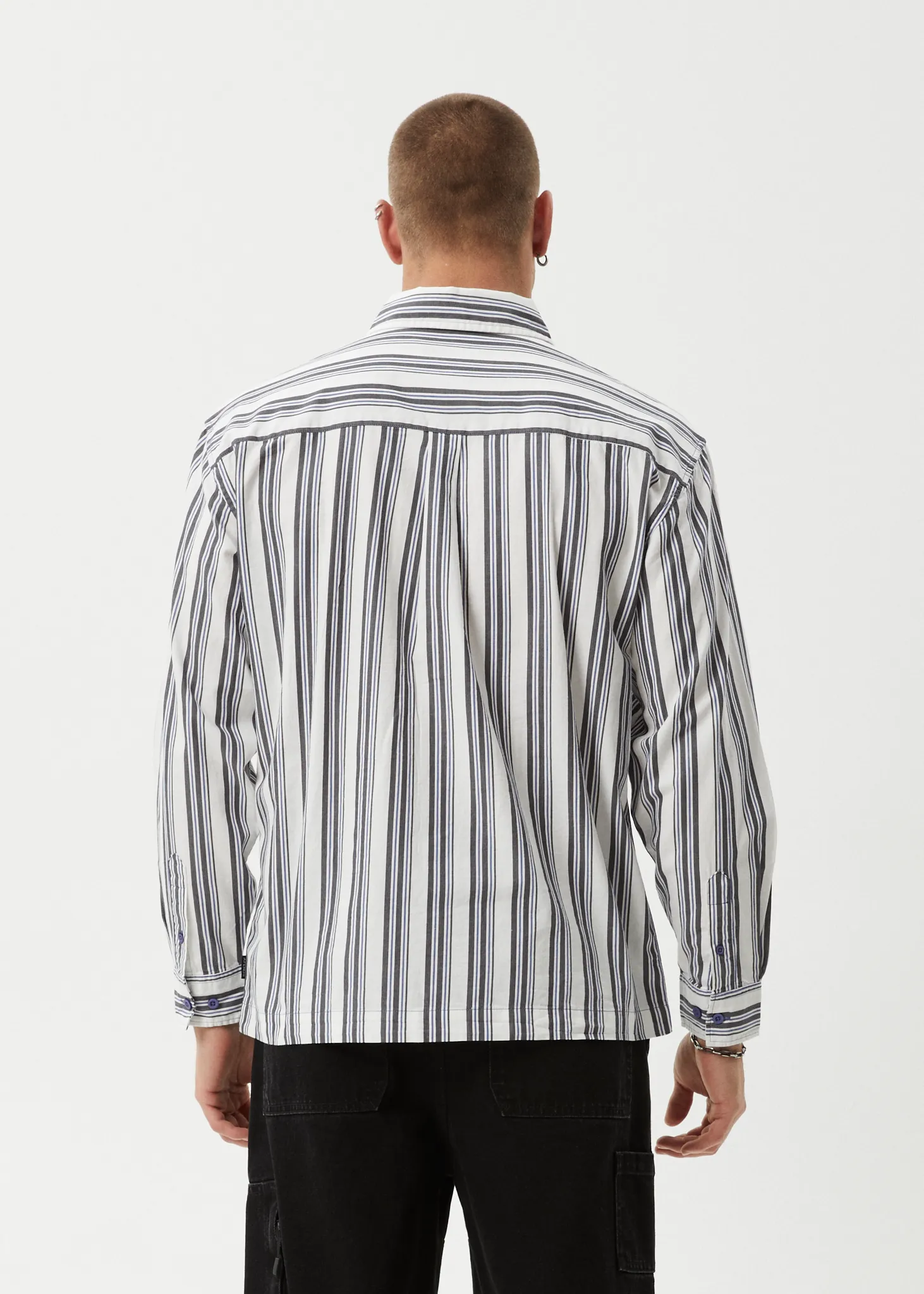 AFENDS Mens Lined Up - Long Sleeve Shirt - White Stripe