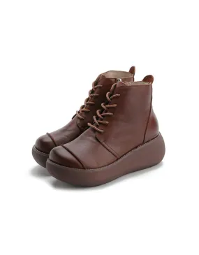 Autumn Winter Handmade Retro Leather Wedge Boots