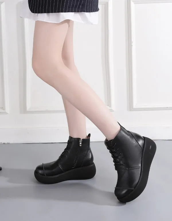 Autumn Winter Handmade Retro Leather Wedge Boots