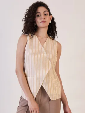 Beige Stripe Sleeveless Vest Top