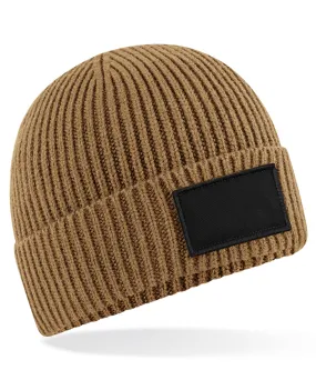 Biscuit/Black - Fashion patch beanie