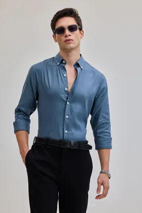 Blue Solid Oxford Shirt