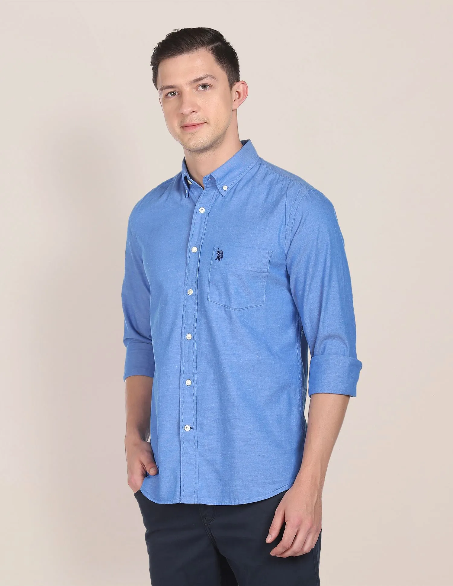 Button Down Collar Oxford Casual Shirt