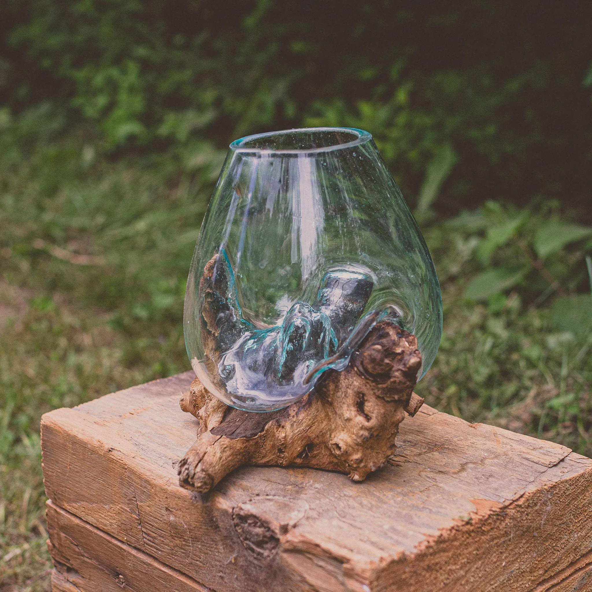 Glass Globe on Natural Wood - 10.5"