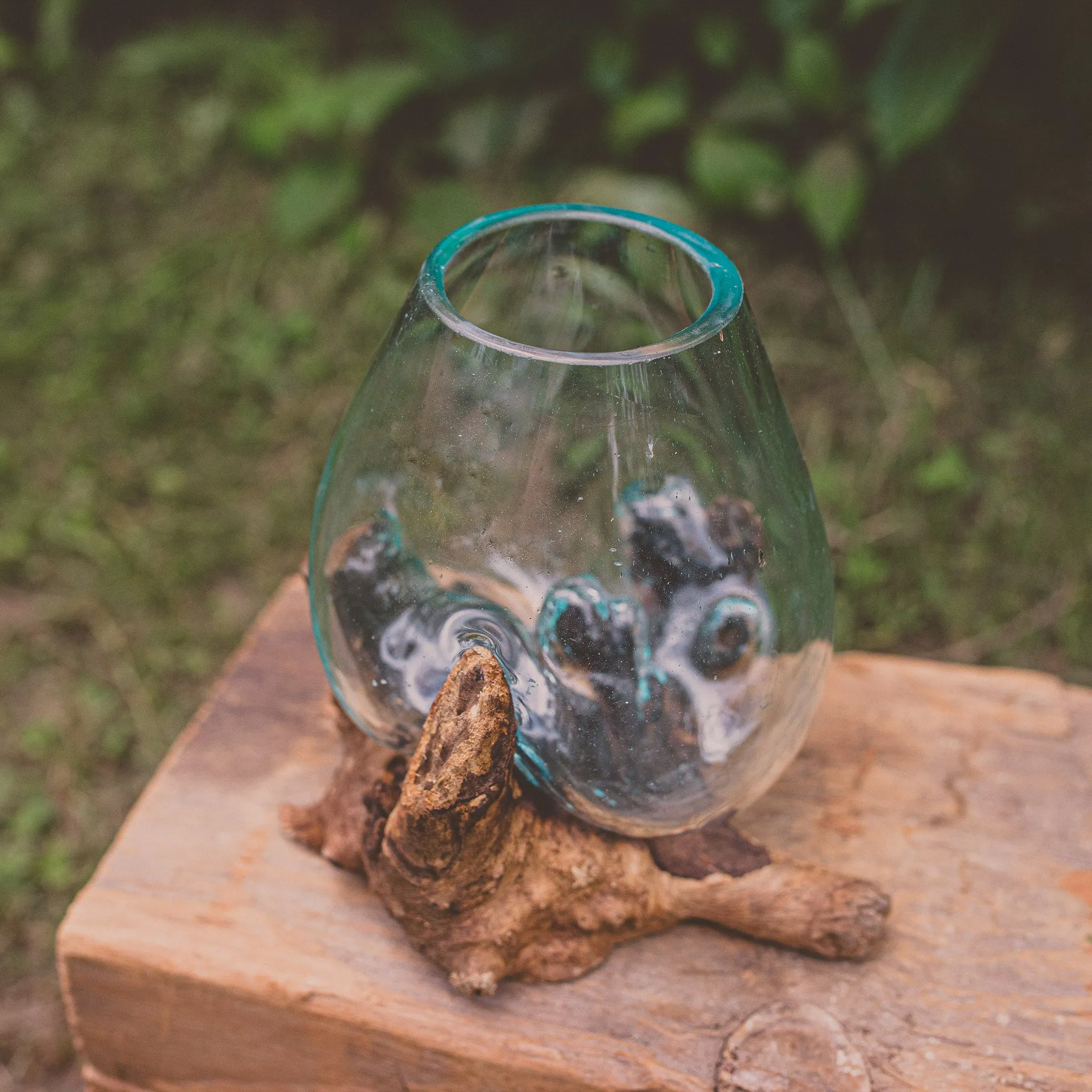 Glass Globe on Natural Wood - 10.5"