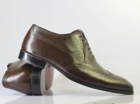 Handmade Men Brown Wing Tip Brogue Dress Custom Shoes, Men Leather Designer Shoes