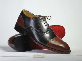 Handmade Men's Black Brown Leather Cap Toe Lace Up Shoes, Men Designer Dress Formal Luxury Shoes