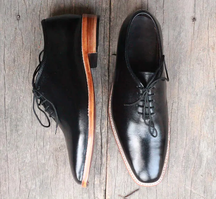 Handmade Men's Black Whole Cut Leather Shoes, Men Lace Up Dress Formal Shoes