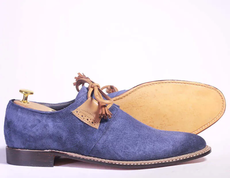 Handmade Men's Blue Suede Shoe, Men Designer Shoes, Men Lace Up Dress Shoes