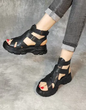 Handmade Retro Leather Platform Sandals