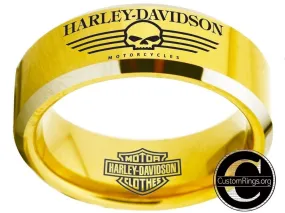 Harley Davidson Ring Men's Ring 8mm Gold Tungsten Wedding Ring #harleydavidson