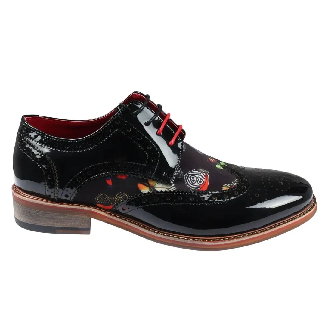 Julius - Men's Butterfly Print Patent Leather Brogue Shoes