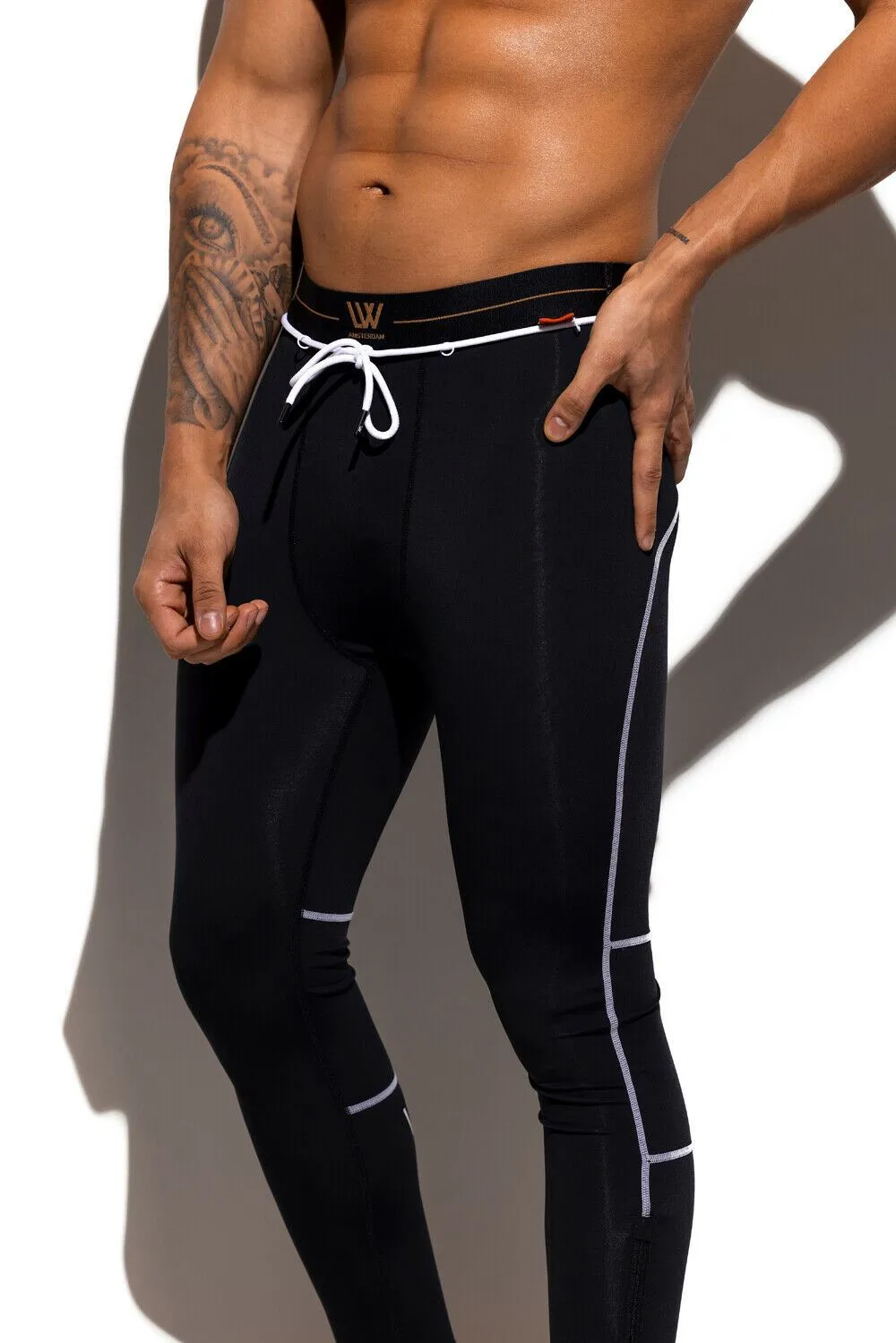 LVW AMSTERDAM Gold Legging Smooth Zippered Sports Leggings Black 18