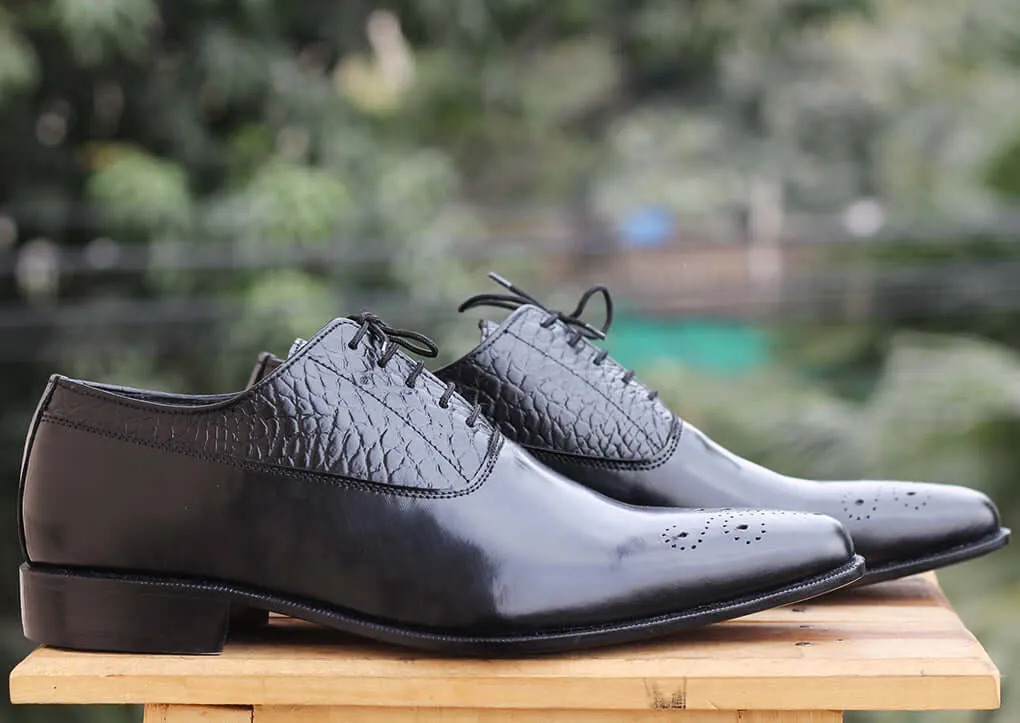 Men's Handmade Black Alligator Leather Brogue Shoes