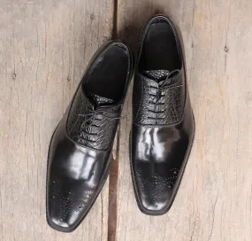 Men's Handmade Black Alligator Leather Brogue Shoes