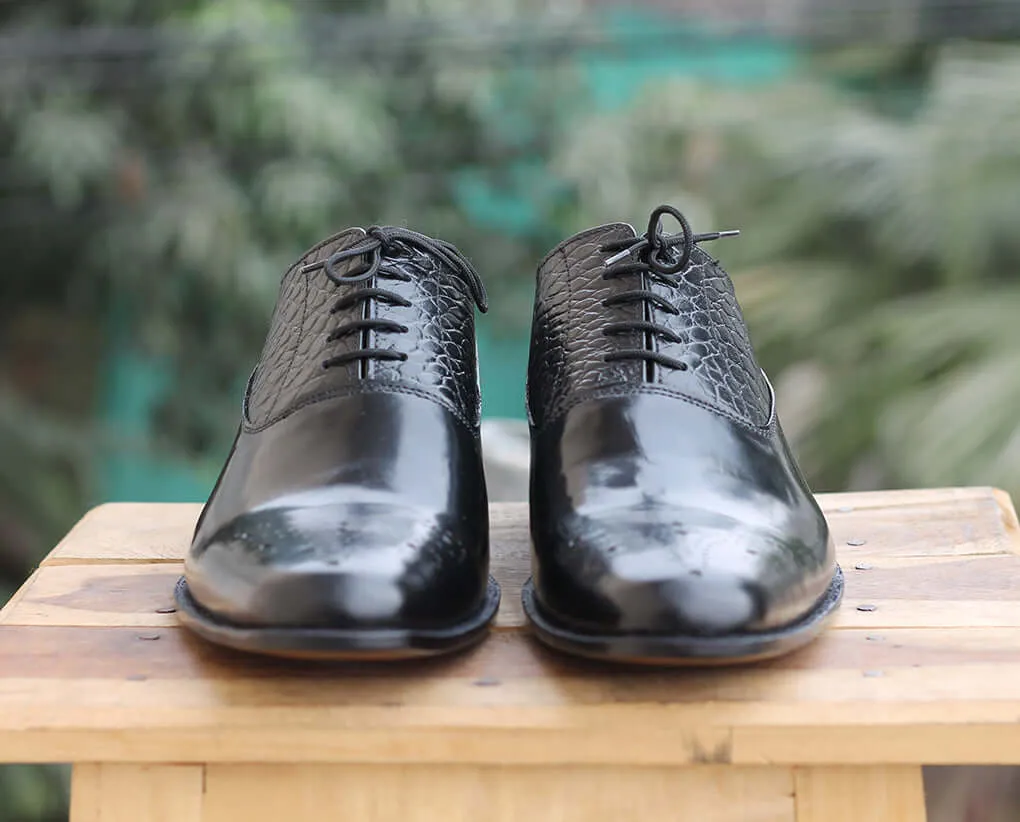 Men's Handmade Black Alligator Leather Brogue Shoes