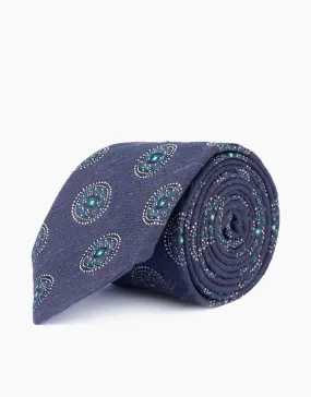 Navy & Green Medallion Silk Tie